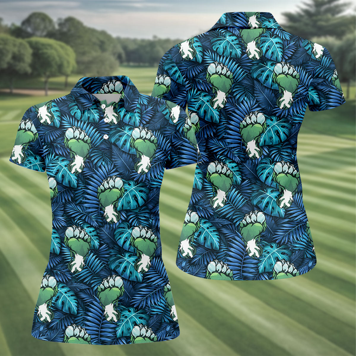 Funny Zombie Hulk Hand Tropical Golf Polo Shirt, Golf Shirts For Women, Women's Golf Apparel