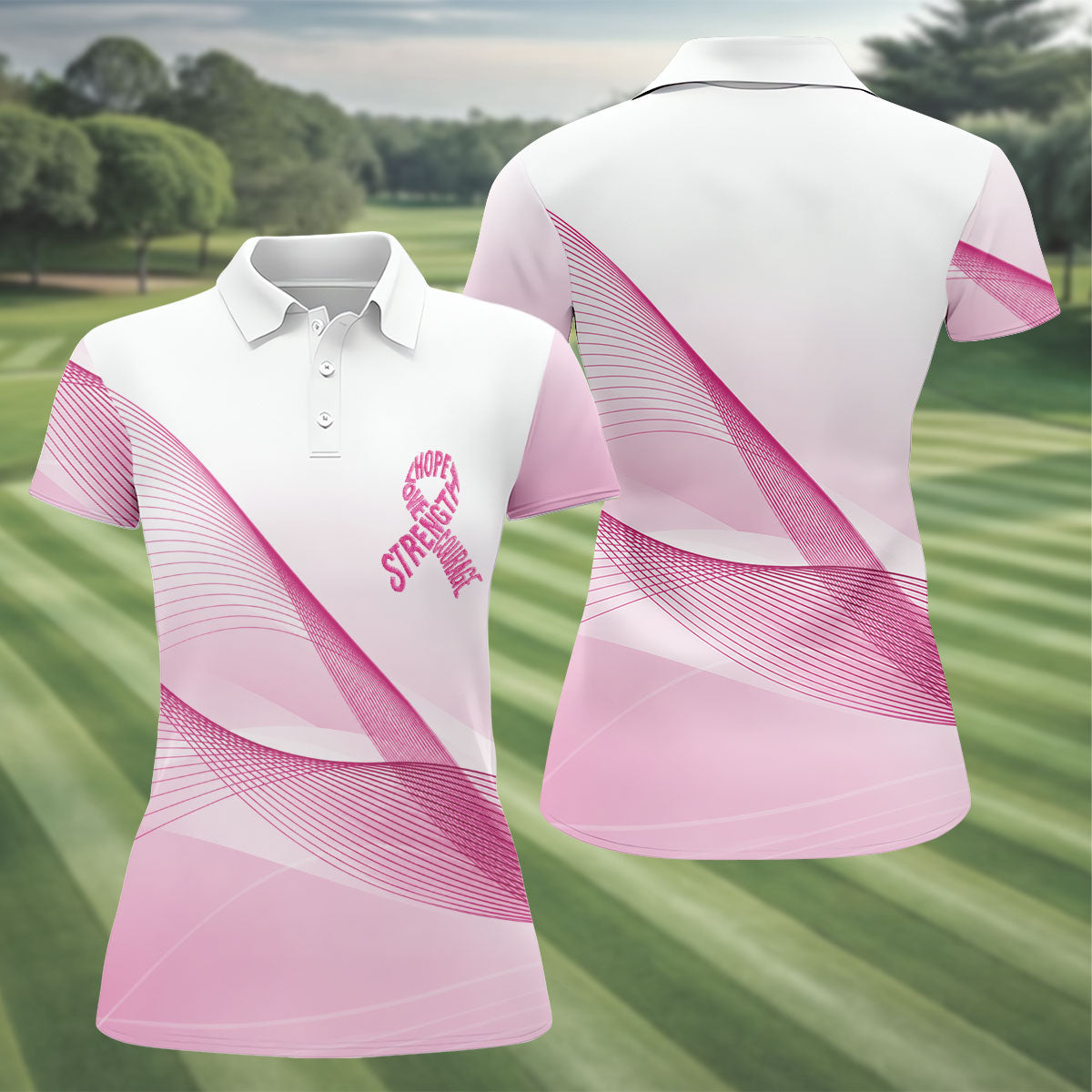 Hope Strength Courage Breast Cancer Polo Shirt, Golf Tops For Women, Printed Golf Shirt