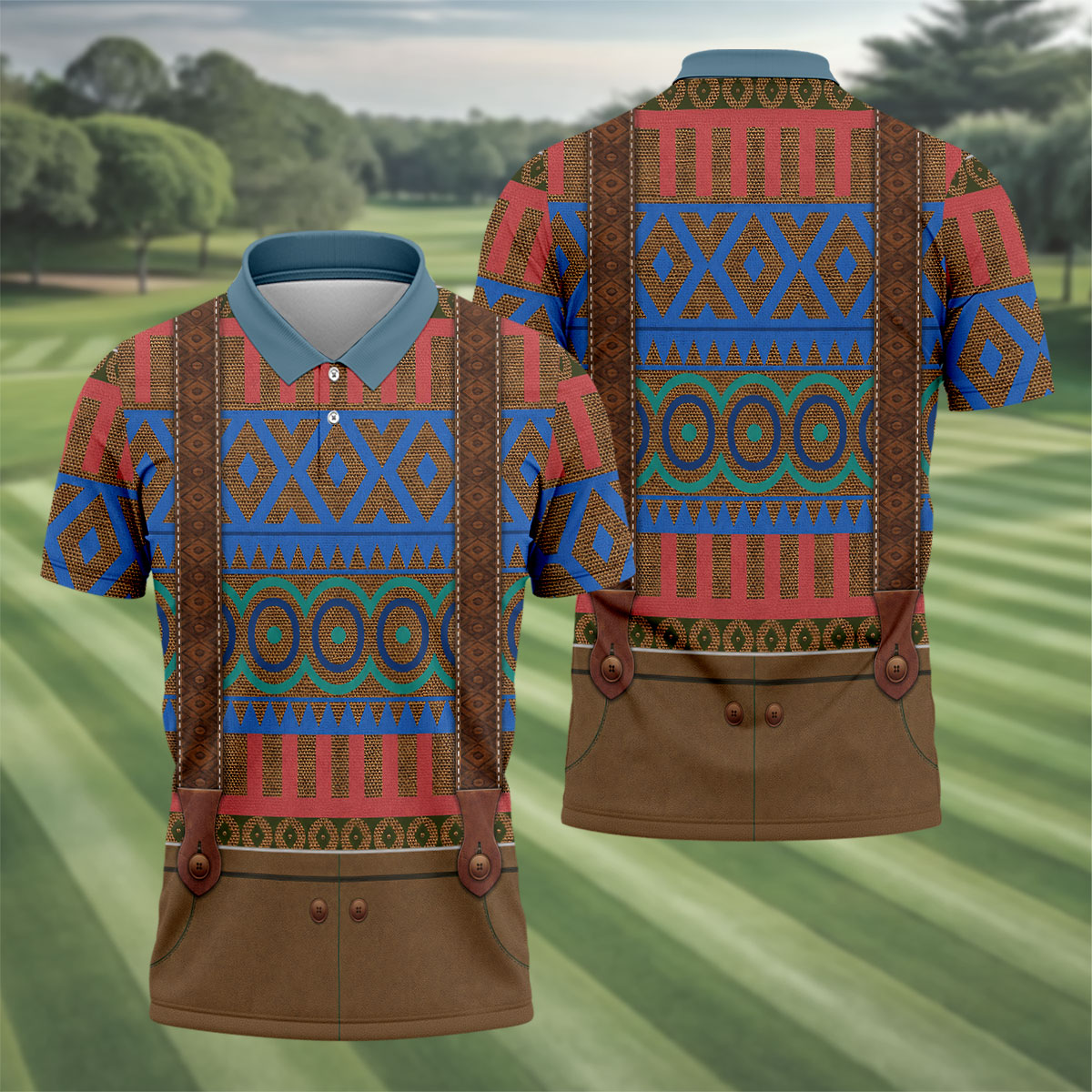 Tribal Suspender Pattern Halloween Golf Polo Shirt, Golf Polo Shirts For Men, Hawaiian Golf Shirt