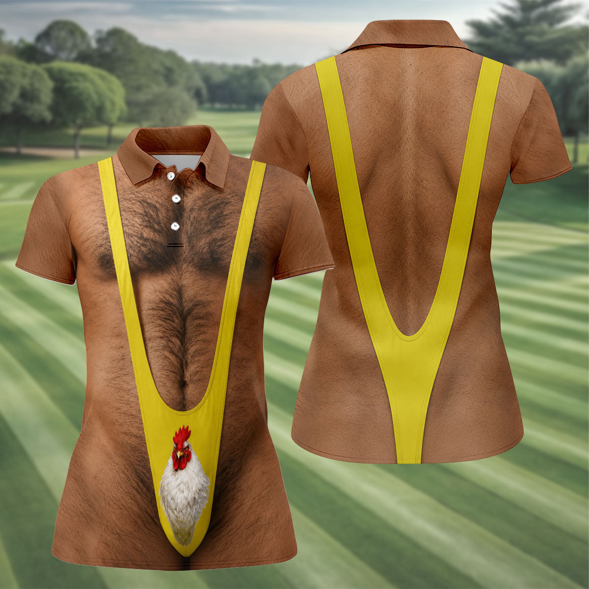 Funny Chicken Yellow Singlet Body Golf Shirt, Women’s Golf Polo, Printed Golf Shirt