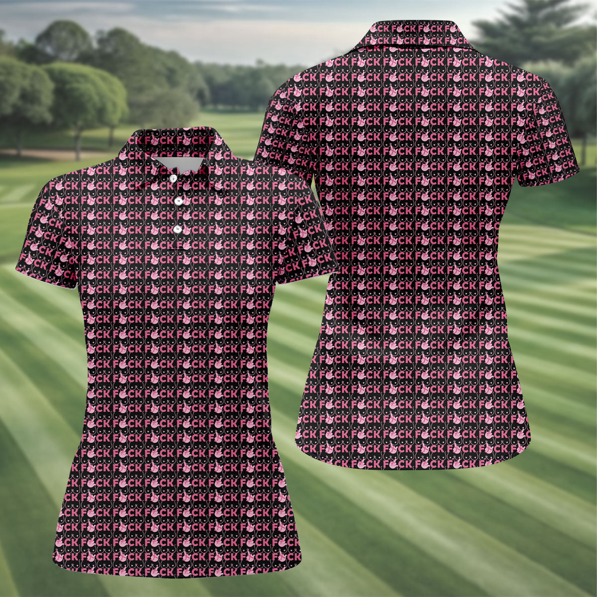 Fuck Breast Cancer Pink Ribbon Golf Polo Shirt, Women’s Golf Tops, Golf Shirts For Women