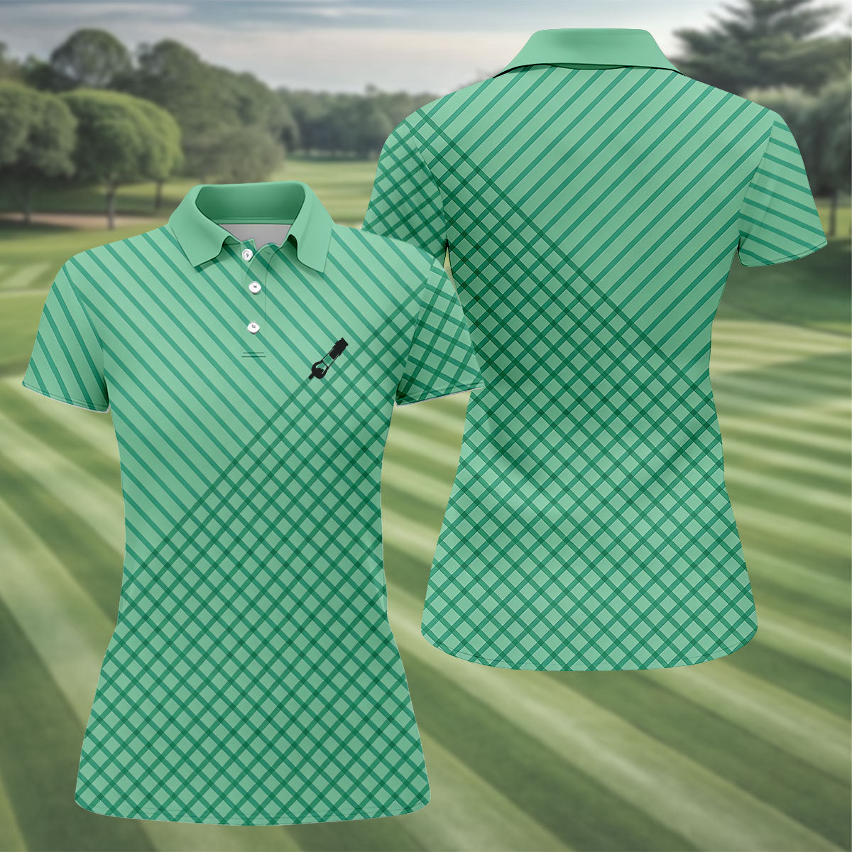 Lawn Mower Logo Cross Pattern Women's Golf Tops, Ladies Golf Shirts, Golfing Apparel