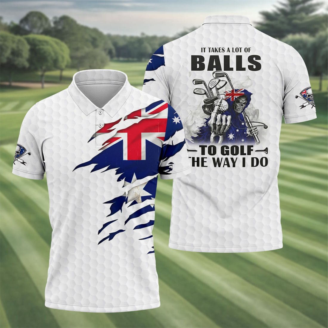 It Takes A Lot Of Ball To Golf The Way I Do Australia Flag Print Men's Golf Top, Golf Shirts For Men