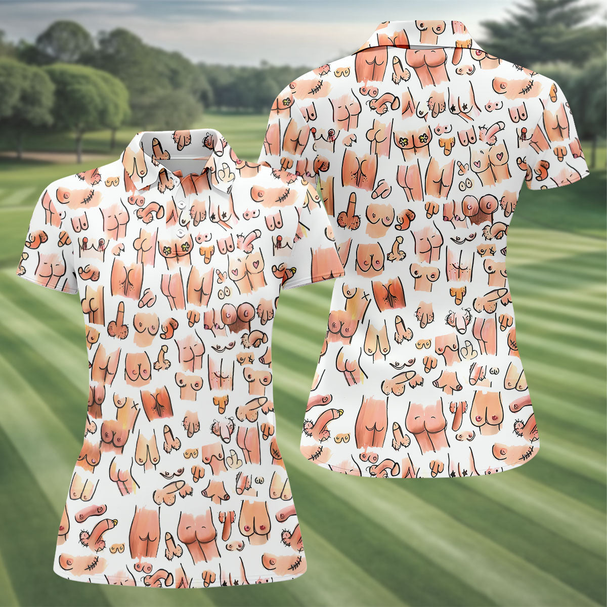 Funny Adult Body Parts Pattern Shirt, Women's Golf Tops, Printed Golf Shirt