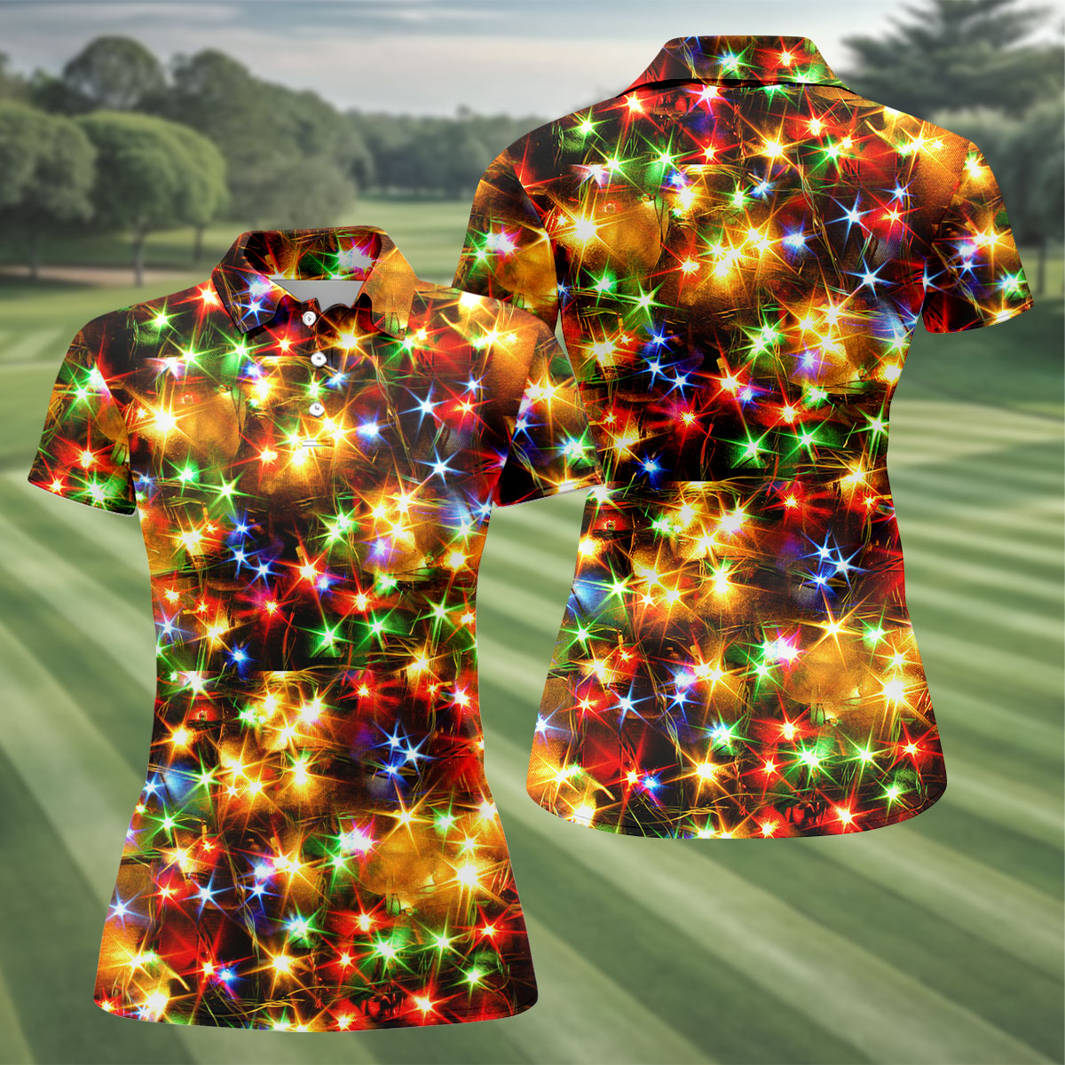 Sparkling Lights Christmas Golf Shirt, Golf Tops For Women, Ladies Golf Shirts
