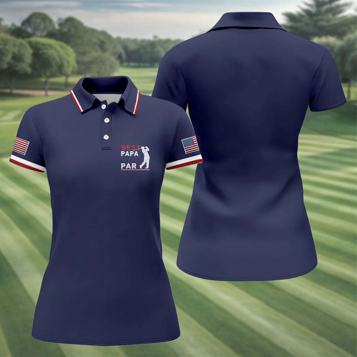 Navy Best Papa By Par Embroidered Golf Polo Shirt, Women’s Golf Polo, Golf Shirts For Women