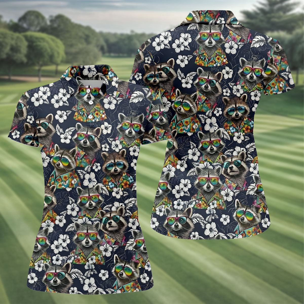 Raccoon Sunglasses Floral Tropical Hawaiian Shirt, Shirt For Women, Tropical Button Up Shirt