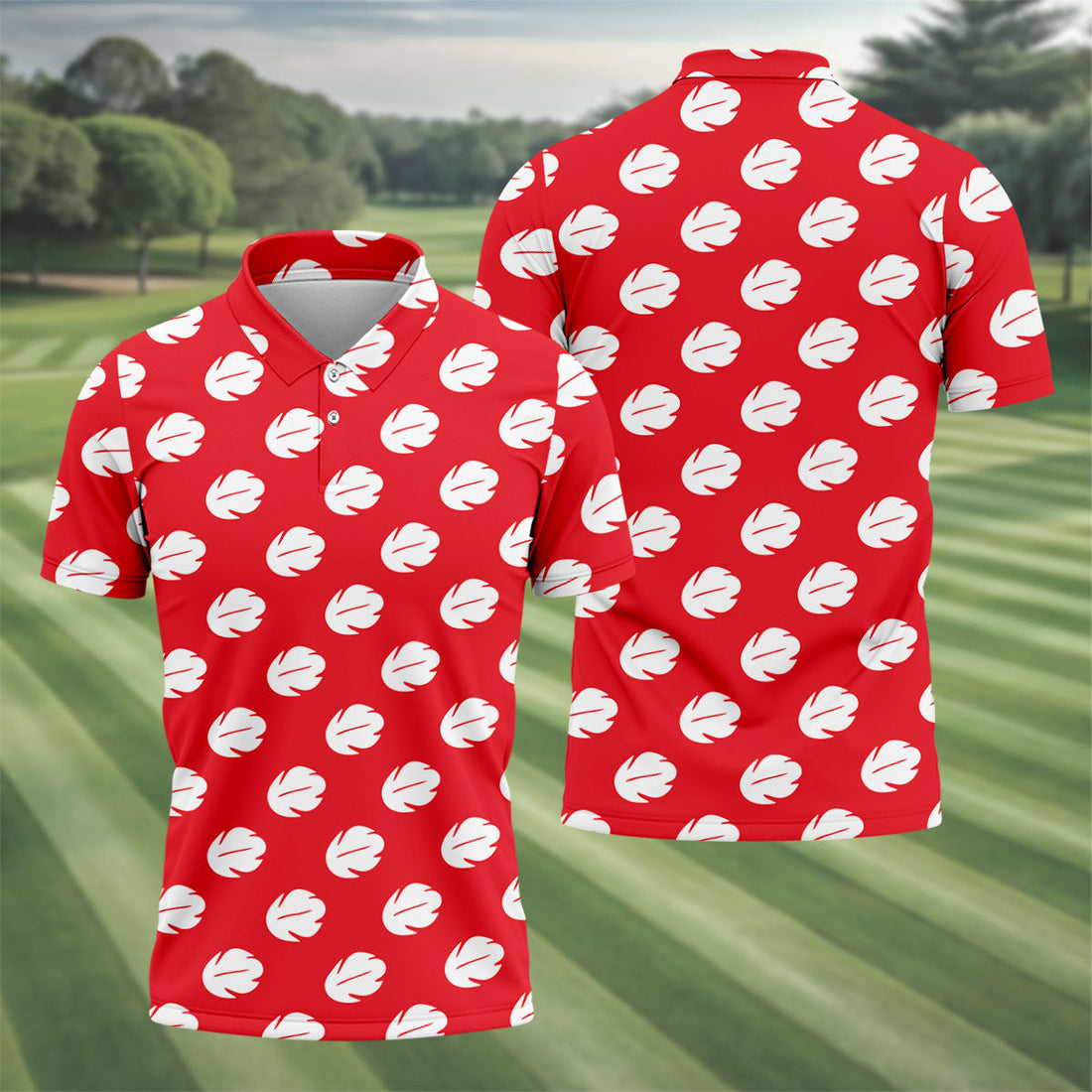 Red Tropical Leaf Hawaiian Golf Shirt, Mens Golf Polo, Golf Shirts For Men