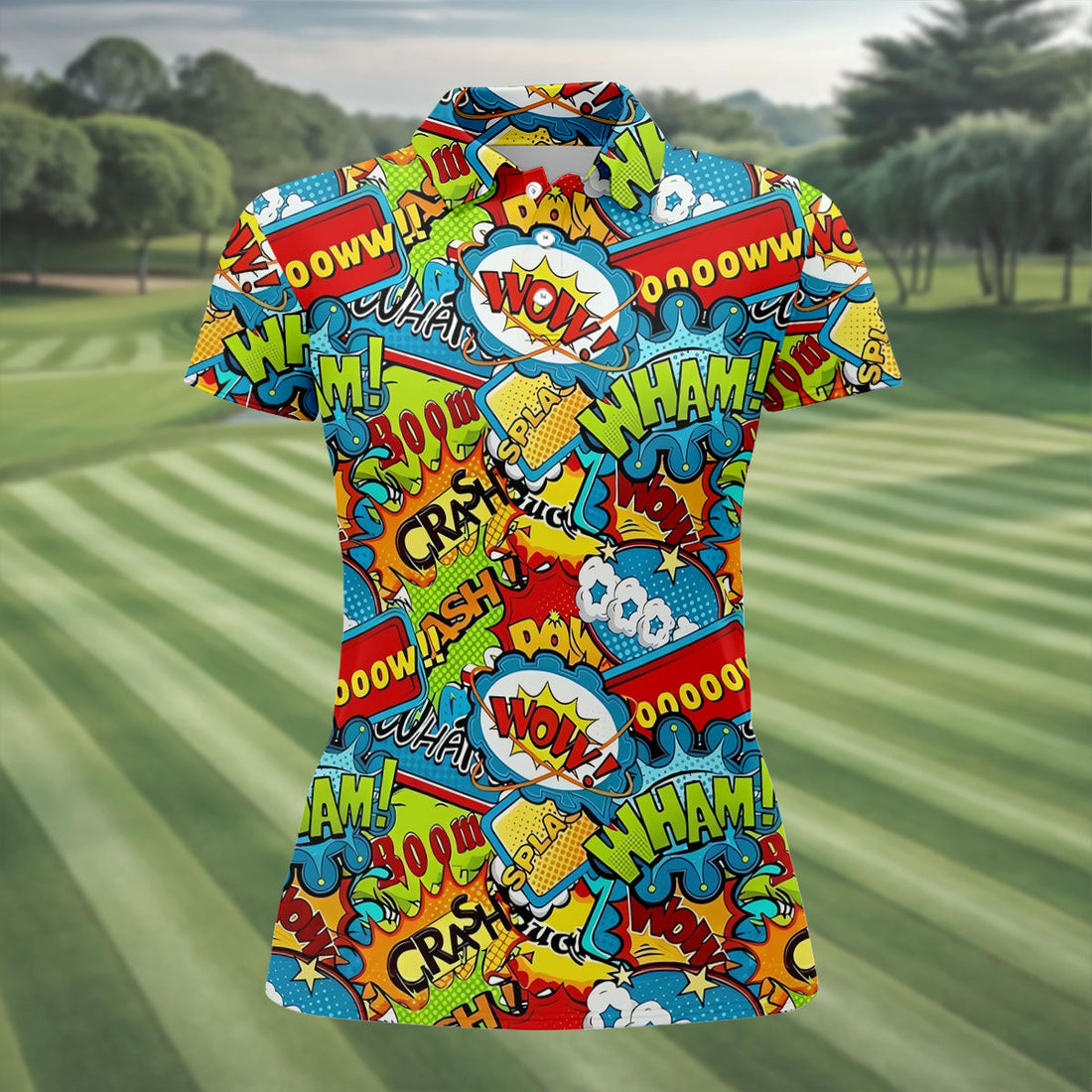 Funny Comic Pop Art Hawaiian Golf Shirt, Ladies Golf Tops, Golf Shirts For Women