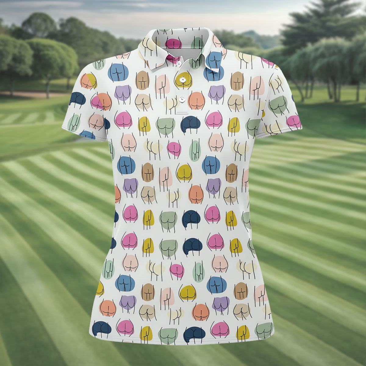 Funny Colorful Butt Pattern Golf Polo Shirt, Golf Shirts For Women, Women's Golf Apparel