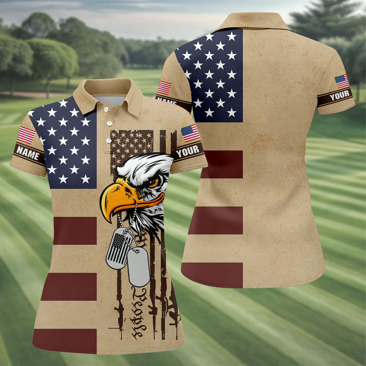 250 Years Bald Eagle American Flag Vintage Golf Shirt, Patriotic 4th Of July Golf Shirt For Women