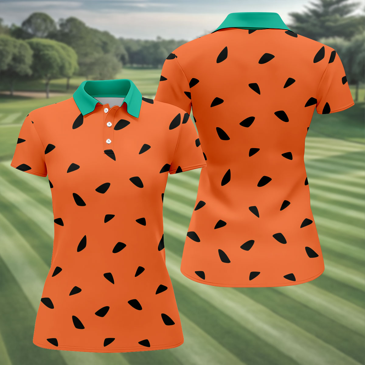 Watermelon Slice Golf Top, Orange Summer Design, Golf Shirts For Women