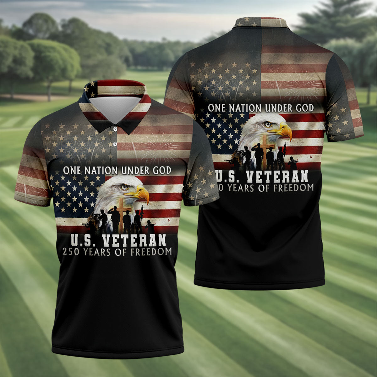 One Nation Under God US Veteran 250 Years Of Freedom Patriotic Golf Shirt, Golf Shirts For Men