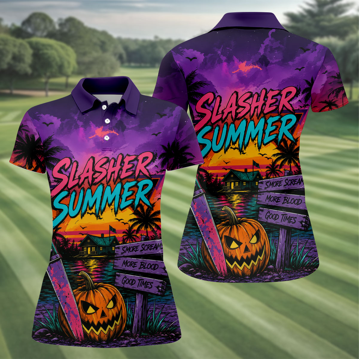 Slasher Summer Halloween Golf Shirt, Golf Shirts For Women, Printed Golf Shirt