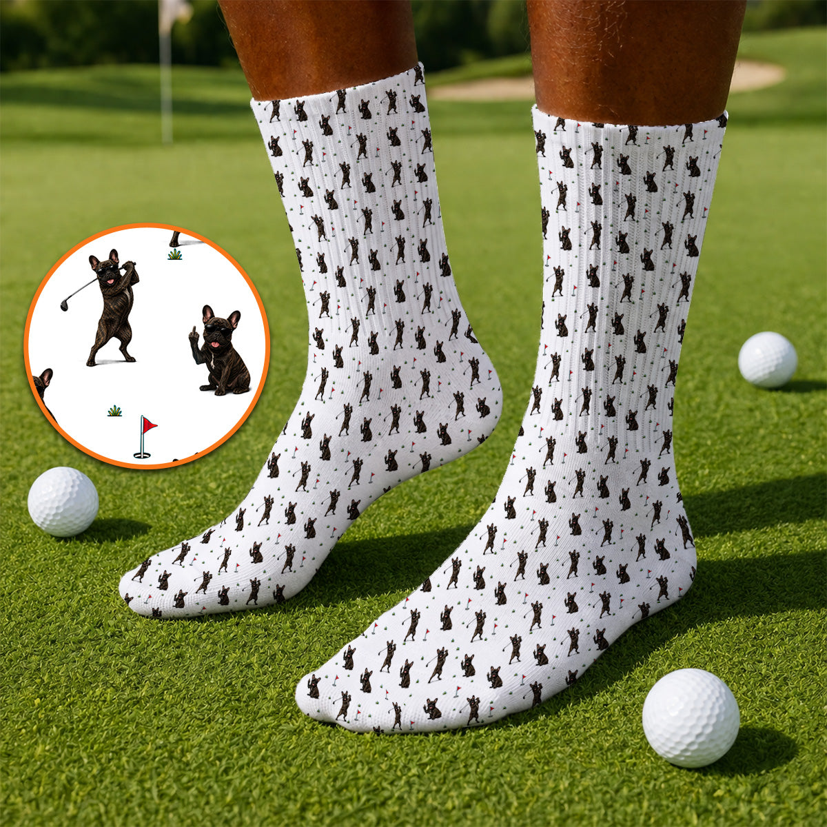 Frenchie Golf Sock, French Bulldog Pattern Socks, Funny Golf Gift For Golfer