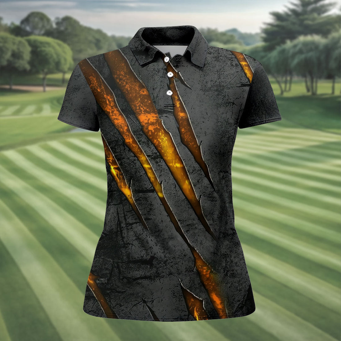 Yellow Claw Marks Hawaiian Golf Shirt, Scratch Print Women's Golf Tops, Ladies Golf Shirts