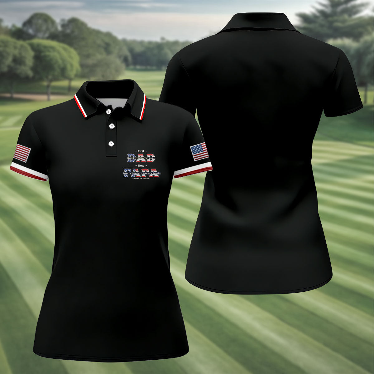 Black First Dad Now Grandpa Golf Polo Shirt, Women’s Golf Polo, Golf Shirts For Women