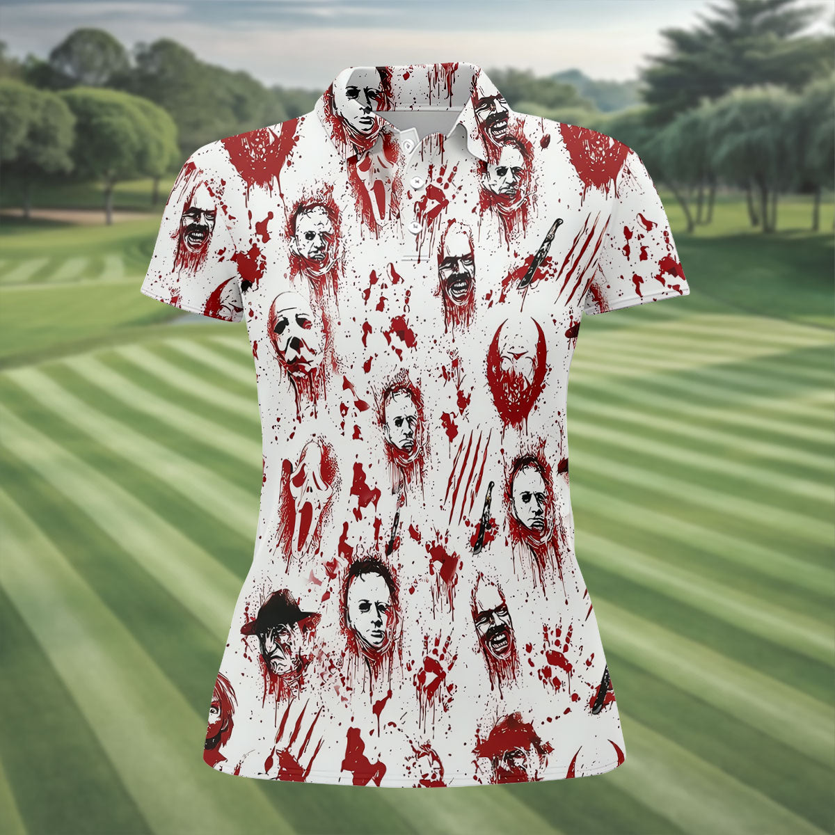 Bloody Horror Character Halloween Golf Shirt, Women's Golf Tops, Golf Shirts For Women