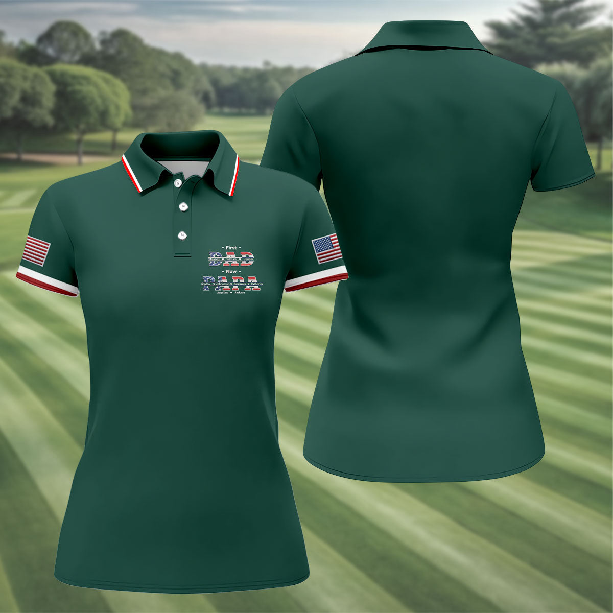 Green First Dad Now Grandpa Golf Polo Shirt, Ladies Golf Shirts, Golf Tops For Women