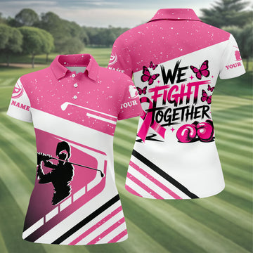 Custom We Fight Together Breast Cancer Polo Shirt, Women’s Golf Polo, Ladies Golf Top