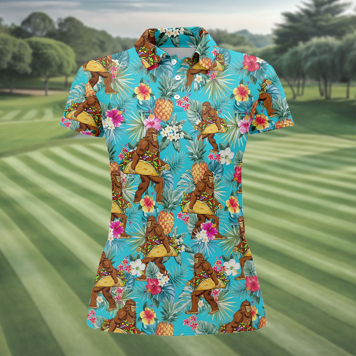 Bigfoot Taco Fiesta Time Hawaiian Golf Shirt, Cinco De Mayo Celebration Golf Shirt For Women