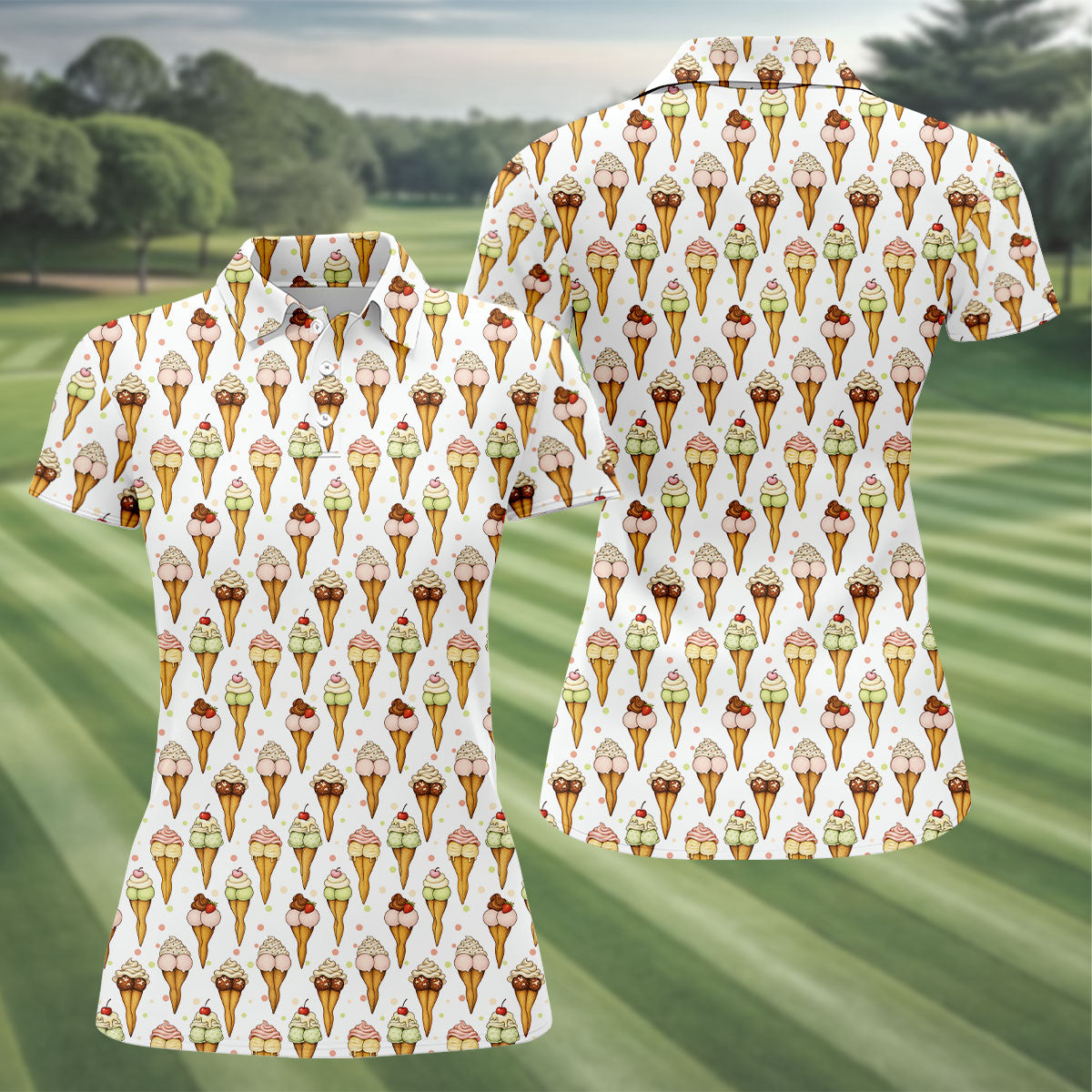 Adult Humor Ice Cream Golf Shirt, Funny Cone Pattern, Golf Shirt For Women