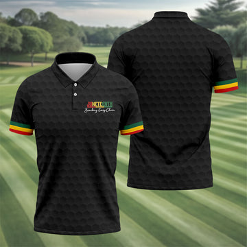 Juneteenth Breaking Every Chain Golf Ball Pattern Golf Tops For Men, Black Heritage Day Golf Shirts For Men