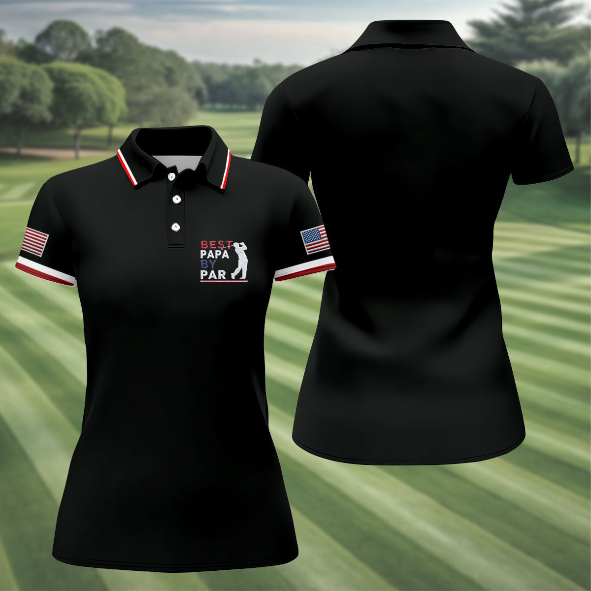 Black Best Papa By Par Embroidered Golf Polo Shirt, Ladies Golf Tops, Women’s Golf Polo