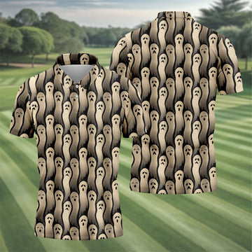 Halloween Ghost Pattern Golf Polo Shirt, Men's Golf Shirts, Hawaiian Golf Shirt
