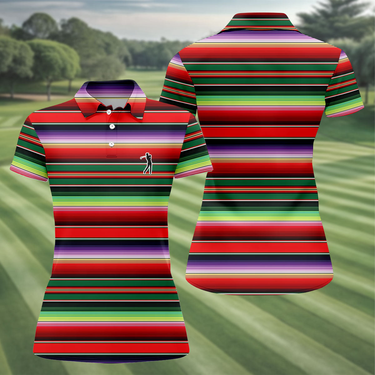 Colorful Stripes Sarape Pattern Cinco De Mayo Celebration Fiesta Themed Golf Shirt For Women