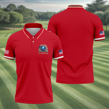 One Nation Under God Faith Cross USA 250 Logo Red Golf Shirt, 4th Of July Golf Shirts For Men