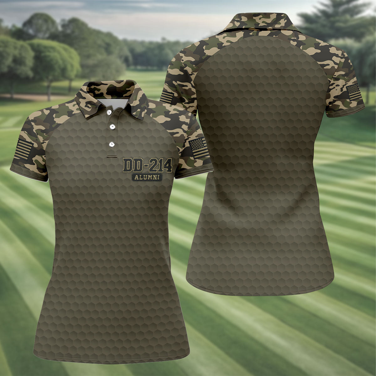 DD-214 Alumni Camo Golf Polo Shirt, Veterans Day Golf Shirt, Womens Golf Shirts