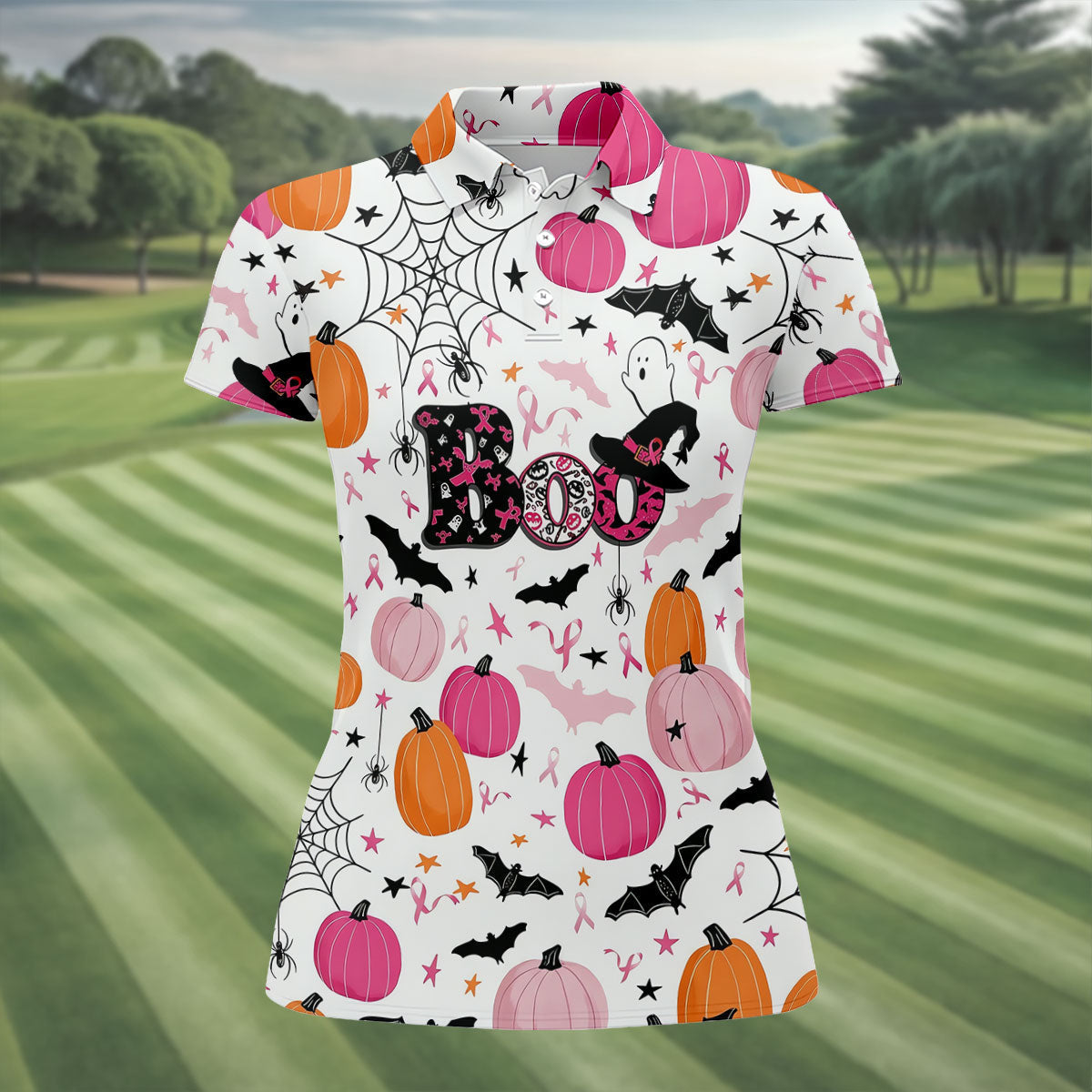 Ghost Horror Character Ribbon Halloween Polo Shirt, Hawaiian Golf Shirt, Women's Golf Tops