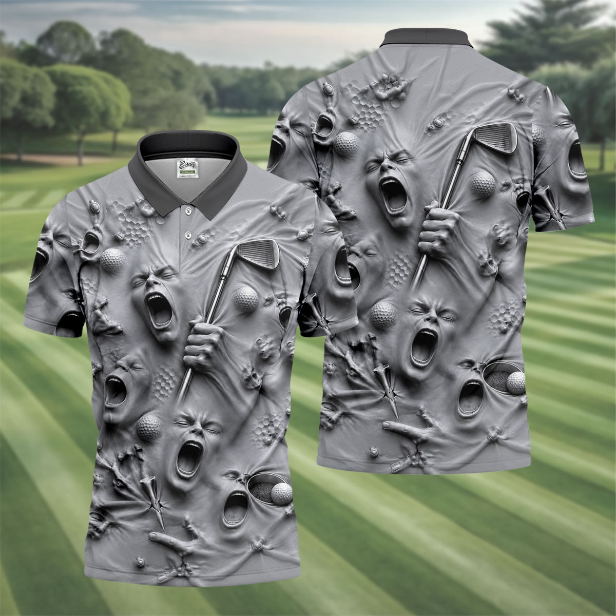 Screaming Face Halloween Golf Polo Shirt, Halloween Shirt For Men, Golf Shirts For Men