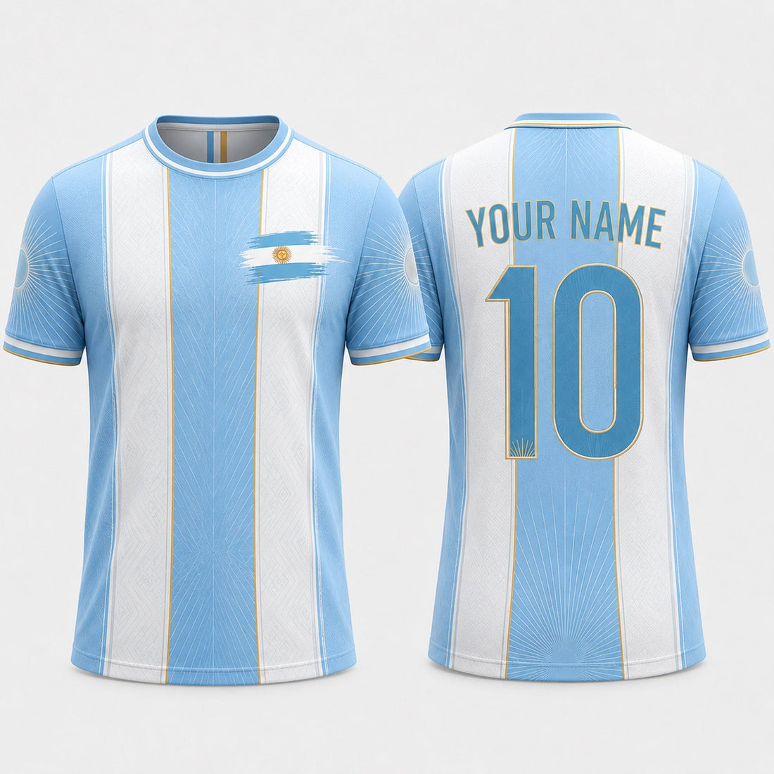 Argentinian Flag Sun Fooball Shirt, White Blue Stripes V-Neck For Men, Father's Day Presents