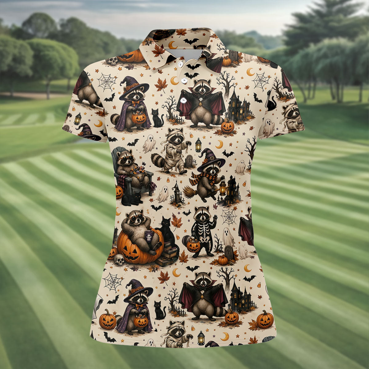 Jimothy Raccoon Costume Halloween Golf Polo Shirt, Golf Tops For Women, Women's Golf Polo