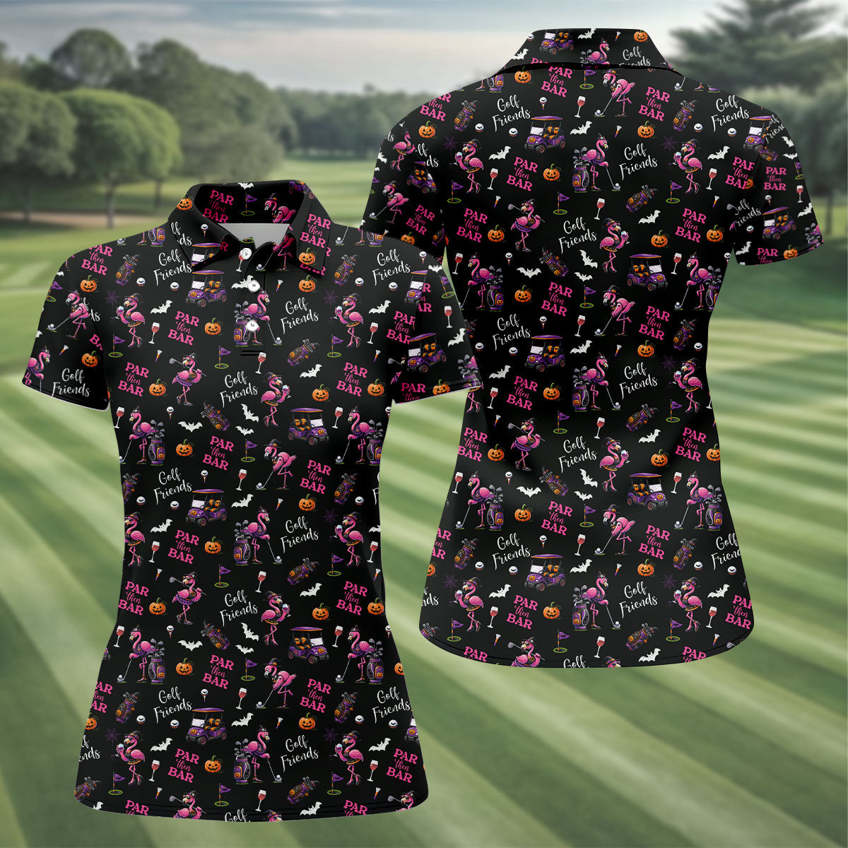 Black Par Then Bar Flamingo Halloween Shirt, Ladies Golf Shirt, Golf Polo For Women