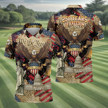 We The People Patriotic Eagle Statue Of Liberty 250 Years Golf Tops For Men, 4th Of July Golf Shirts For Men