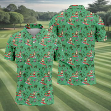 Santa Surfing Flamingo Tropical Golf Shirt, Christmas Golf Shirt, Golf Apparel For Men