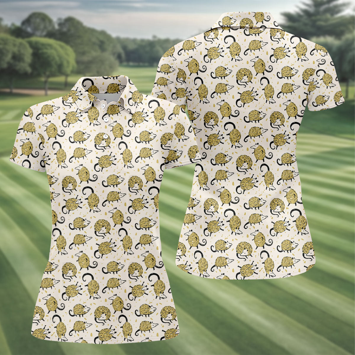 Cute Opossum Seamless Pattern Ladies Golf Tops, Golf Shirt For Women, Ladies Golf Shirts