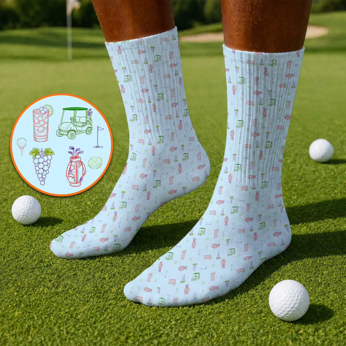 Transfusion Drink Golf Sock, Golf Cocktail Pattern Golf Socks, Cool Golf Lover Apparel For Golfer