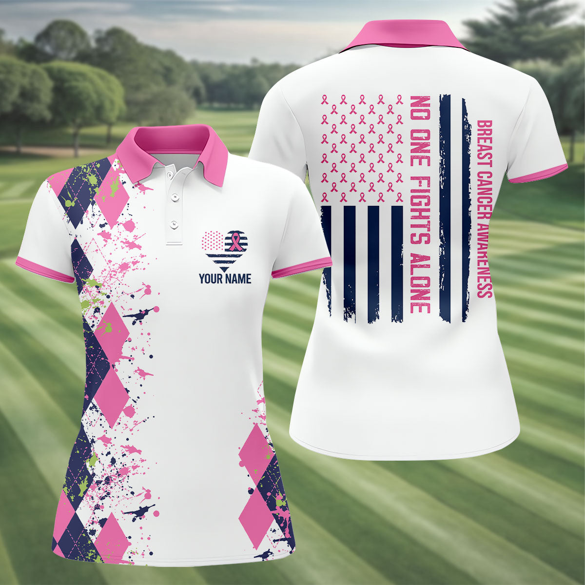 Custom No One Fights Alone Breast Cancer Shirt, Golf Shirts For Women, Ladies Golf Top