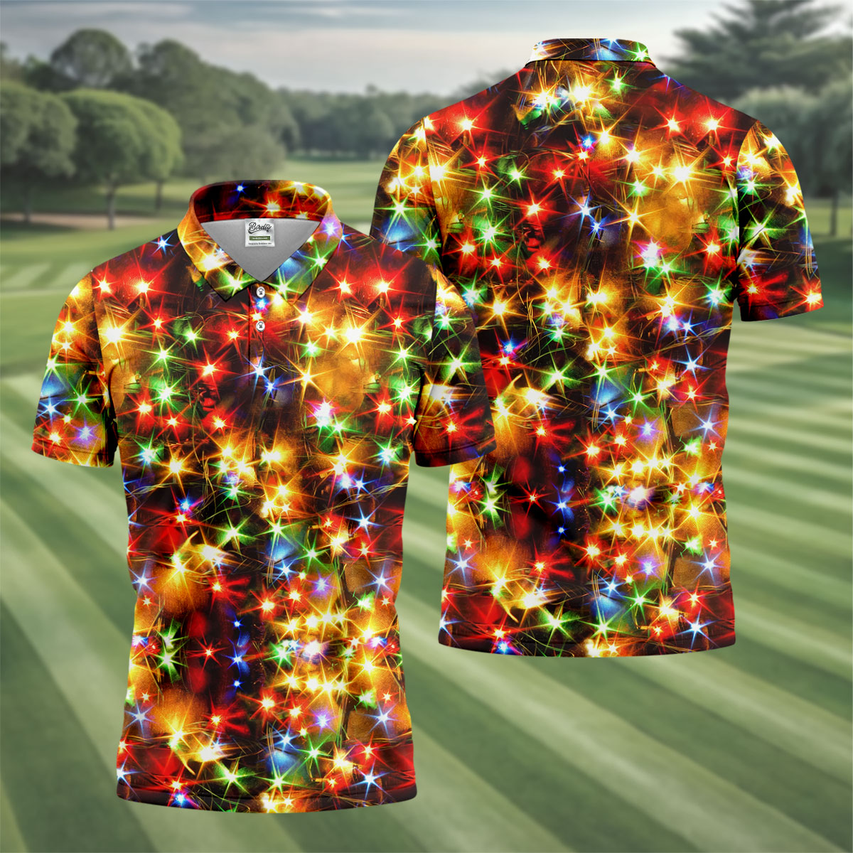 Colorful Christmas Lights Men's Golf Polo Shirts, Christmas Golf Shirt, Golf Gift For Men, Polo Shirts For Men