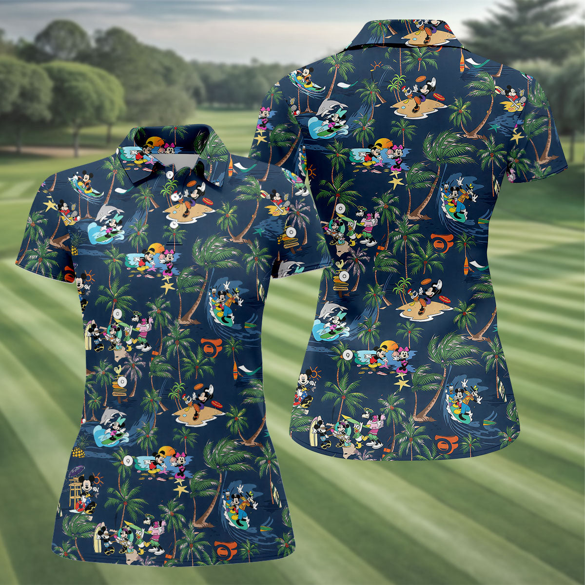 Cartoon Tropical Surf Beach Golf Polo Shirt, Golf Shirts For Women, Women’s Golf Polo