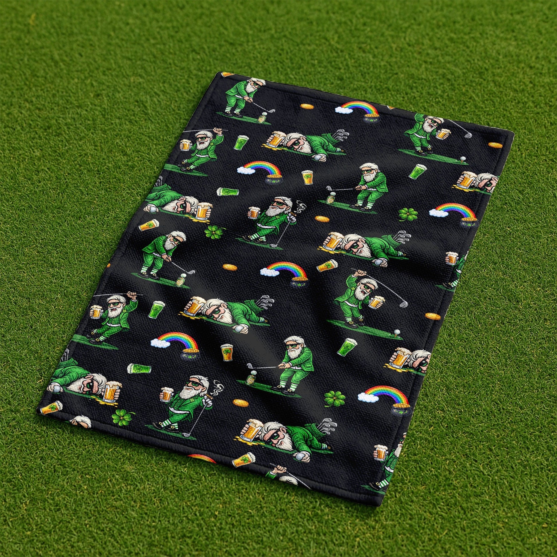 Black St. Patrick’s Day Leprechaun Golf Towel, Funny Golf Gift, Golf Accessories