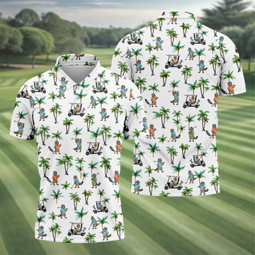 Funny Raccoon Tropical Golf Pattern Polo Shirt, Mens Golf Polo, Printed Golf Shirts