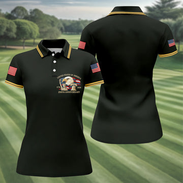 Bald Eagle American Flag 250 Years Black Golf Shirt, Patriotic 4th Of July Golf Shirt For Women