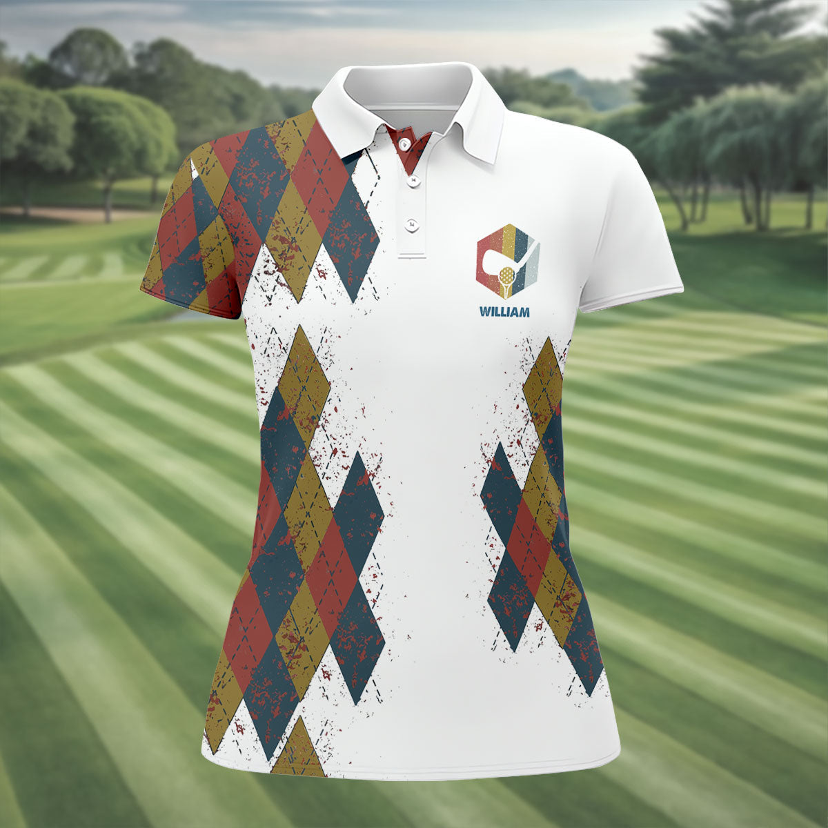 Personalized Vintage Argyle Golf Polo Shirt, Ladies Golf Shirts, Performance Golf Shirt