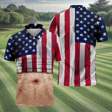 US Flag Pattern 250 Years Men's Funny Golf Polo Shirts, Father's Day Golf Shirt, Golf Gift For Dad
