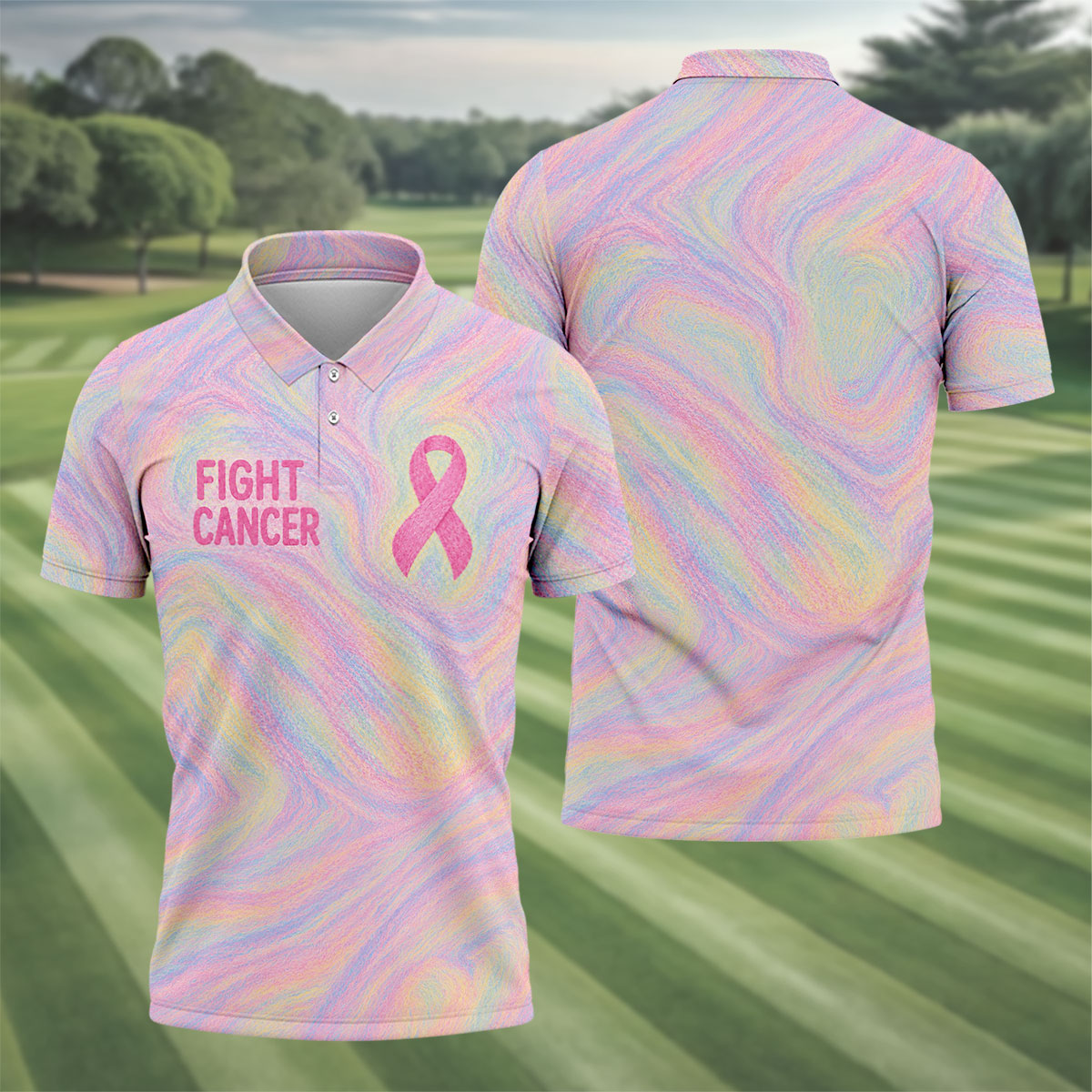 Fight Cancer Pink Ribbon Breast Cancer Polo Shirt, Golf Shirts For Men, Mens Polo Shirts